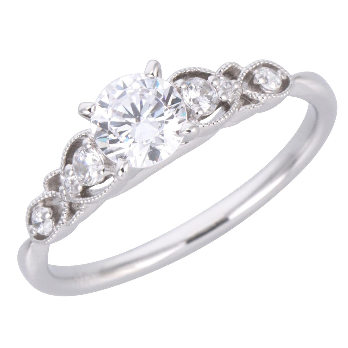 18Kt White Gold Vintage Inspired Engagement Ring Mounting With 0.13cttw Natural Diamonds