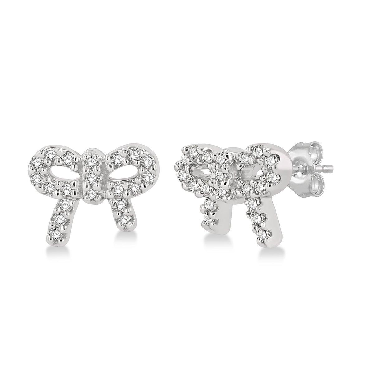 Lasker Petites-10Kt White Gold Bow Tie Stud Earrings with 0.11cttw Natural Diamonds
