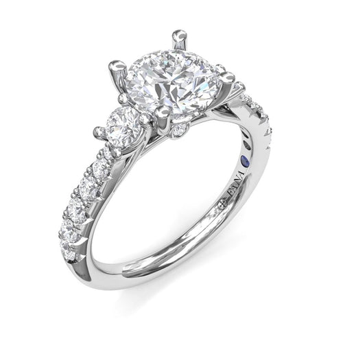Fana 14Kt White Gold Three-Stone Ring Mounting With 0.56cttw Natural Diamonds