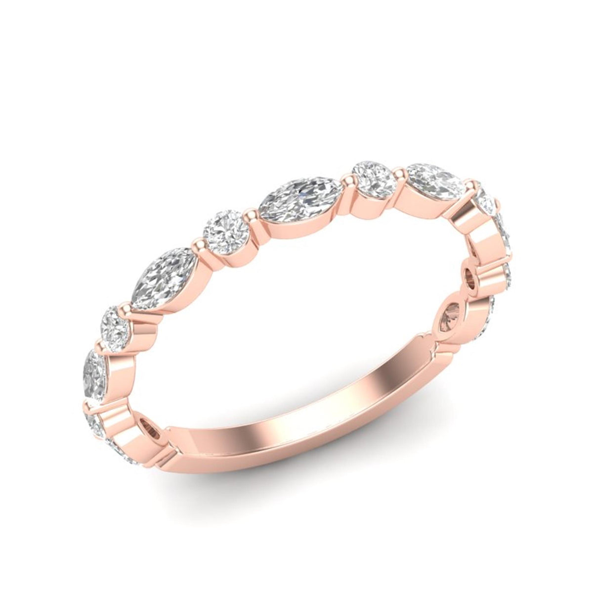 14Kt Rose Gold Marquise & Round Ring With .90cttw Natural Diamonds