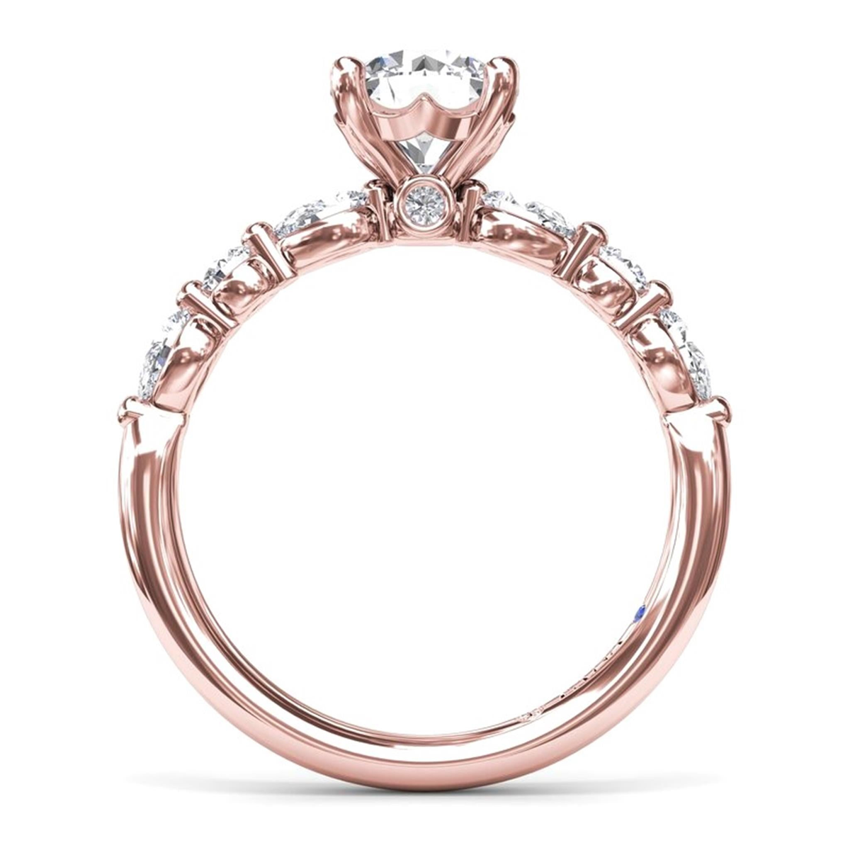 14Kt Rose White Gold Classic Prong Engagement Ring Mounting with 0.52cttw Natural Diamonds