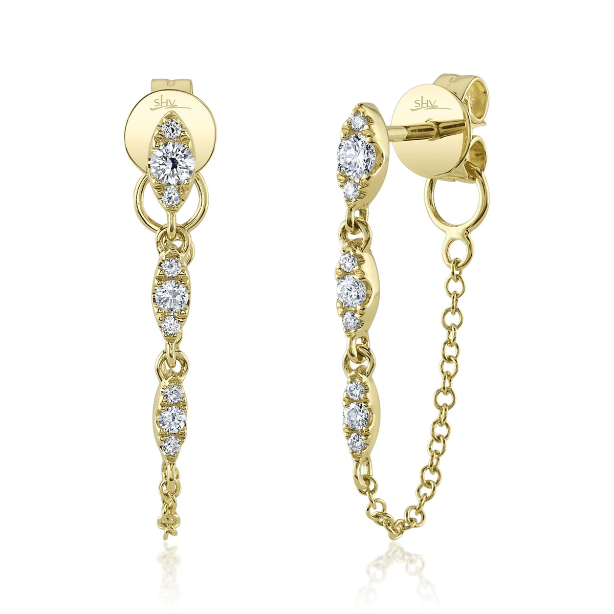 Shy Creation 14K Yellow Gold Chain Dangle Earrings with .20cttw Diamonds