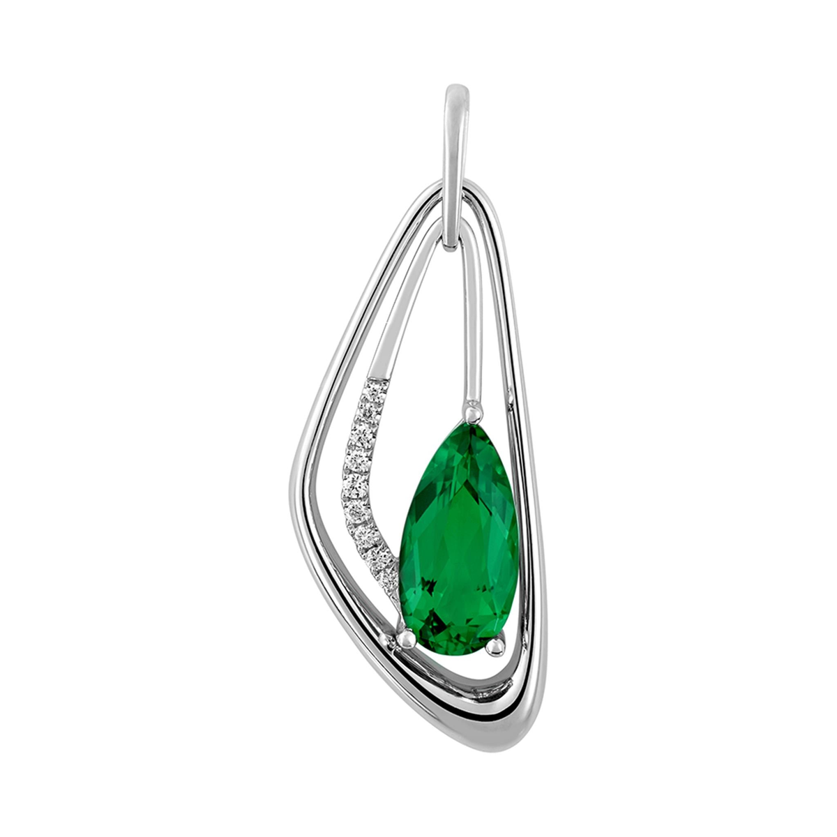 14Kt White Gold 1.81Ct Pear-Shape Chatham Created Emerald Pendant