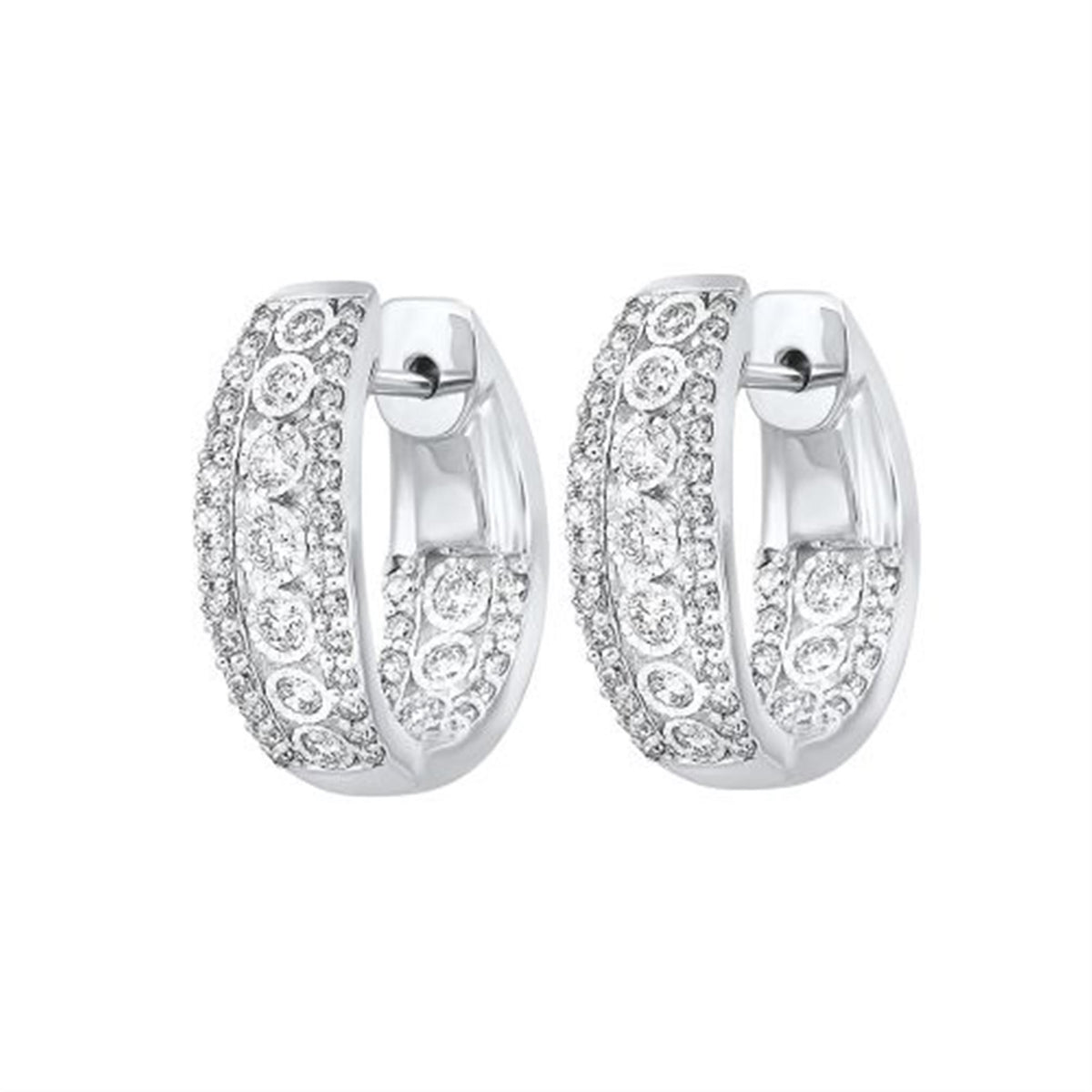 14Kt White Gold Geometric Hoop Earrings With 1.00cttw Natural Diamonds