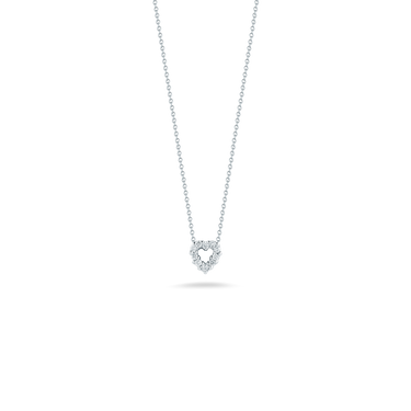 Roberto Coin 18Kt White Gold Tiny Treasures 0.11cttw Round Natural Diamond Heart Necklace