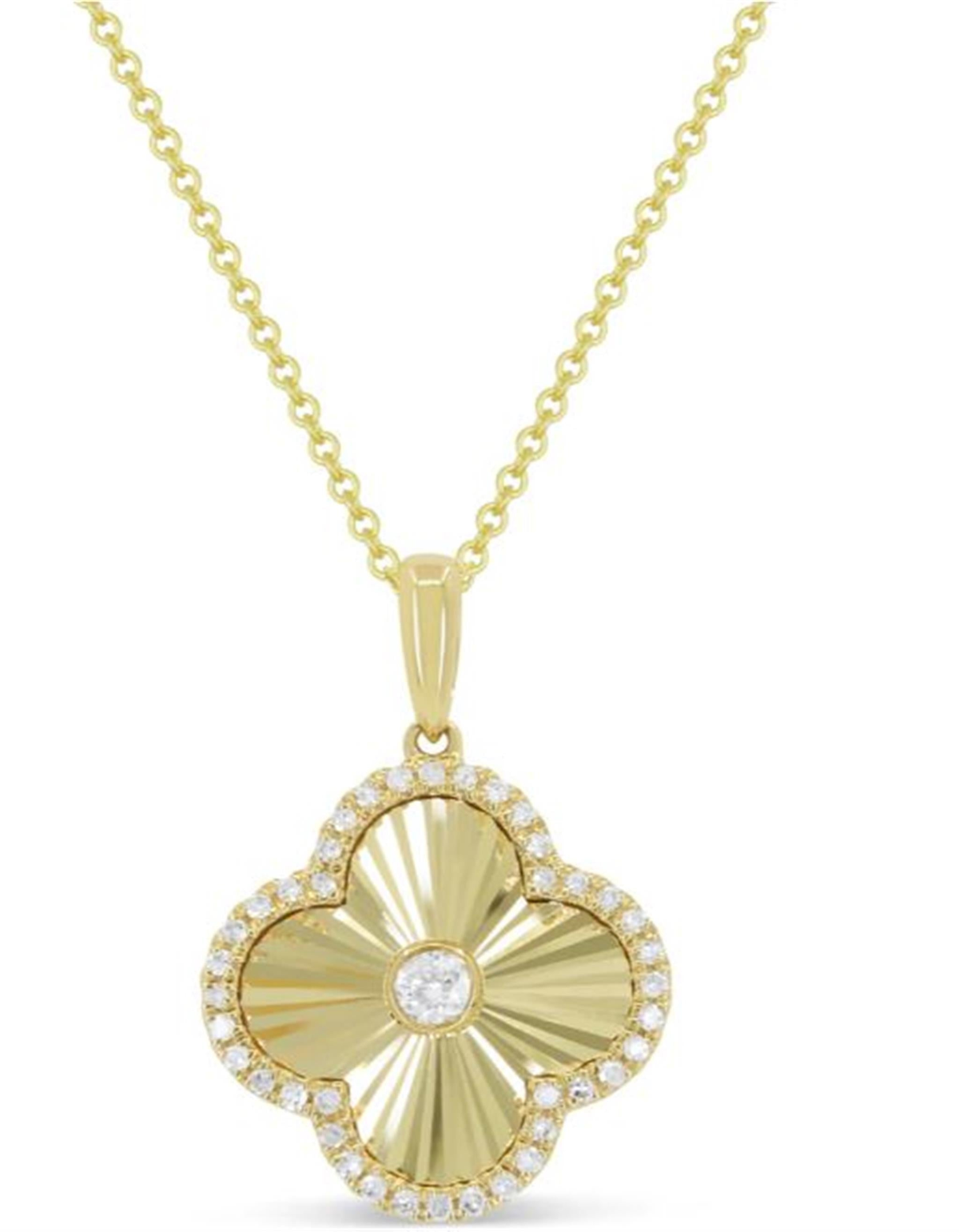 14Kt Yellow Gold Sunburst Clover Pendant with 41.16cttw Natural Diamonds on a 16-18' Adjustable Cable Chain with a Lobster Clasp