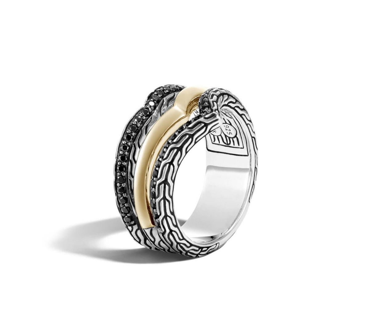 John Hardy Gold & Silver Tiga Carved Chain Multi Row Ring