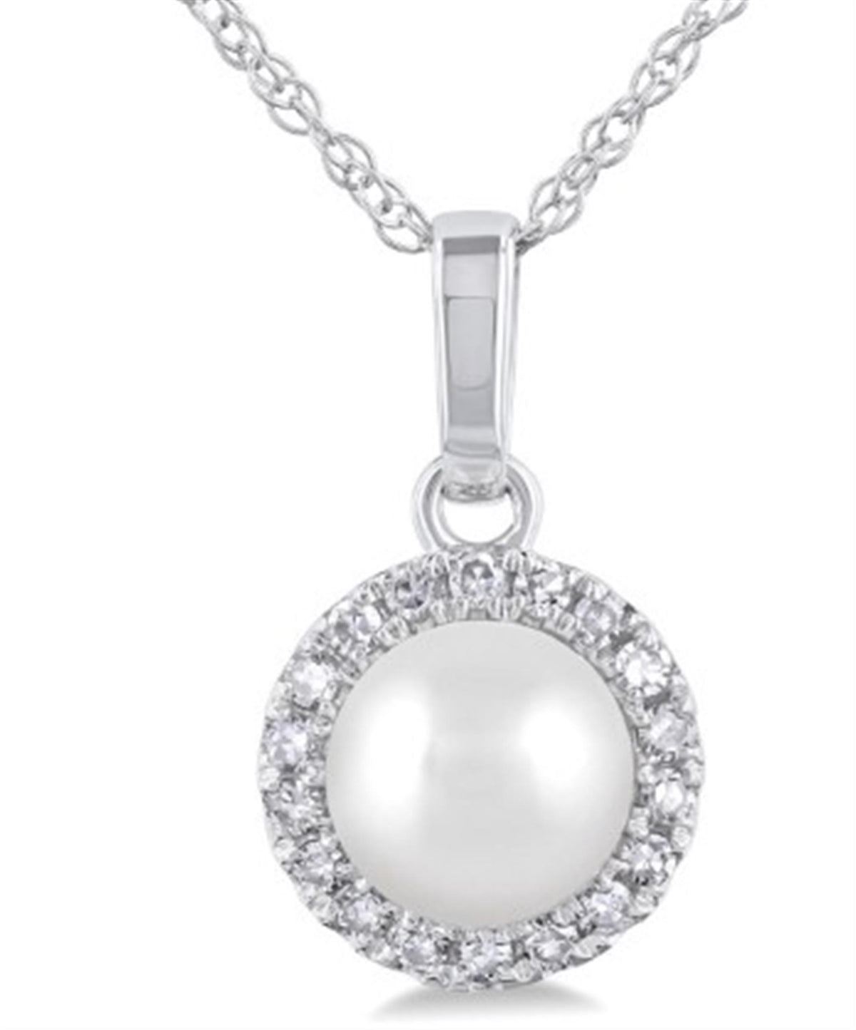 10Kt White Gold Center Of My World Halo Pendant With Pearl and Natural Diamonds