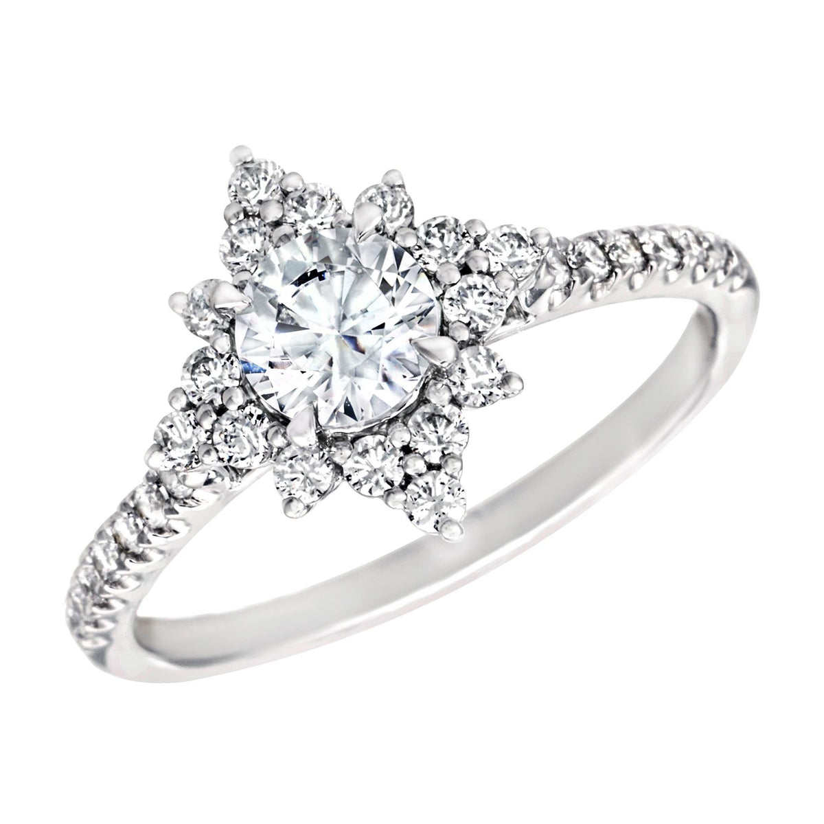 18Kt White Gold Halo Engagement Ring Mounting With 0.35cttw Natural Diamonds