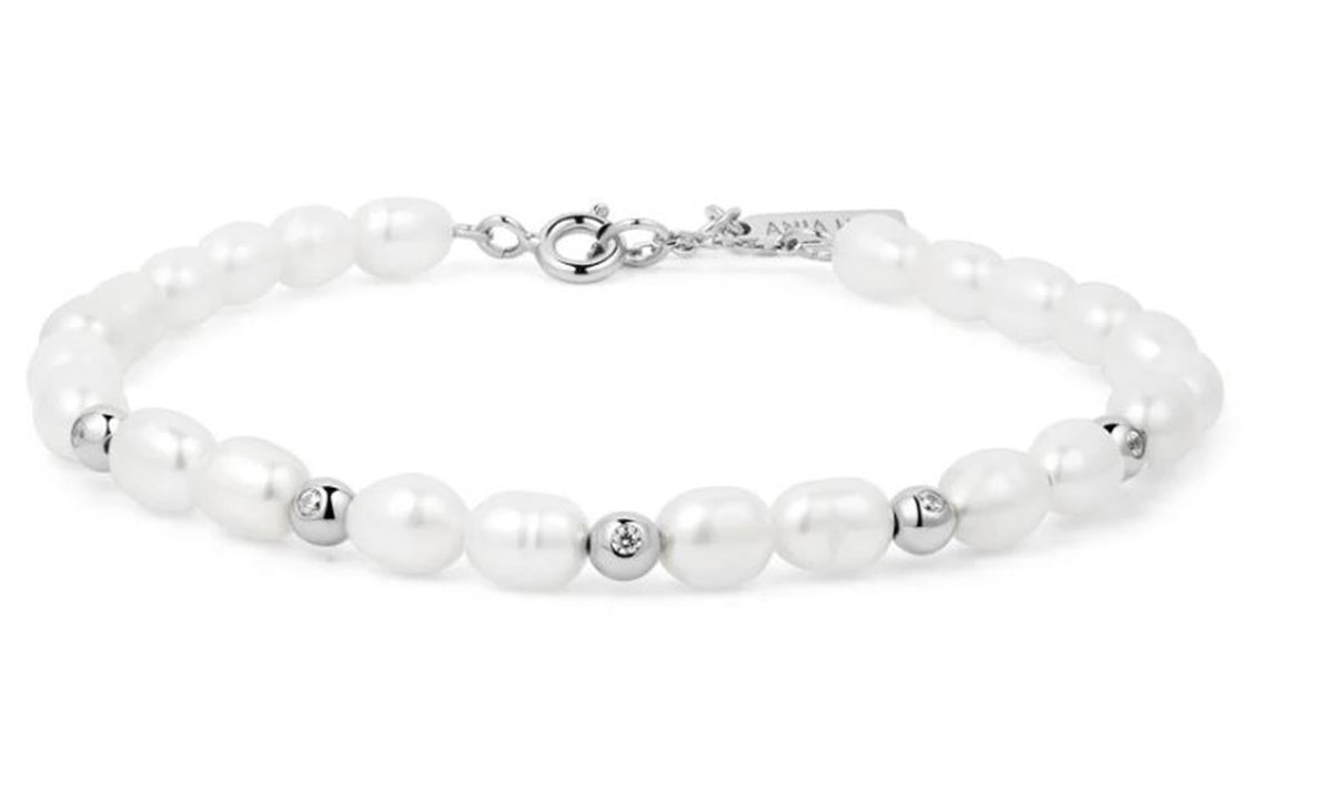 Ania Haie Freshwater Pearl (4-5mm) and Cubic Zirconia Bezel Set Bracelet in Sterling Silver