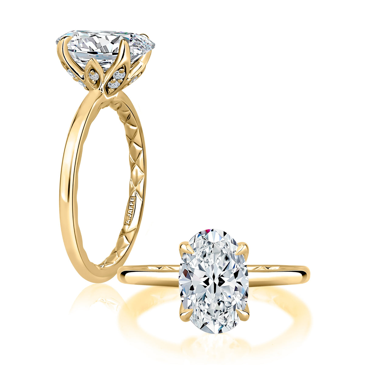 A. Jaffe Oval Diamond Tulip Solitaire Engagement Ring Mounting in 14K Yellow Gold