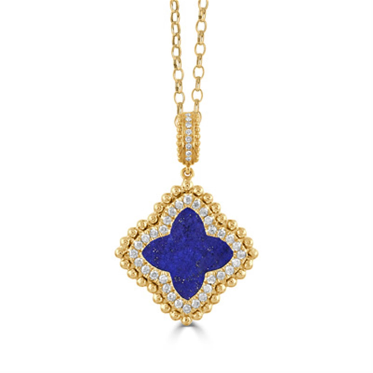 Doves 18Kt Gold Byzantine Lapis Diamond Pendant