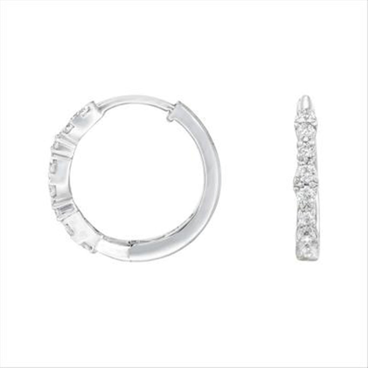 18Kt White Gold Round Scalloped Hoop Earrings 0.26cttw Natural Diamonds