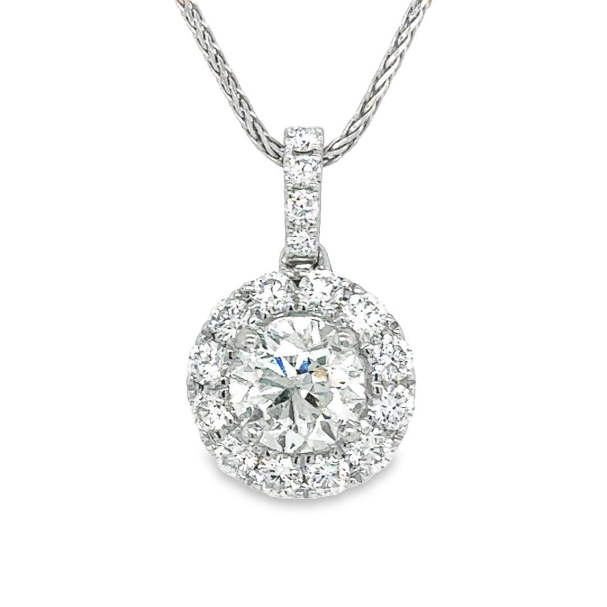 14Kt White Gold Halo Pendant With 1.44cttw Natural Diamonds