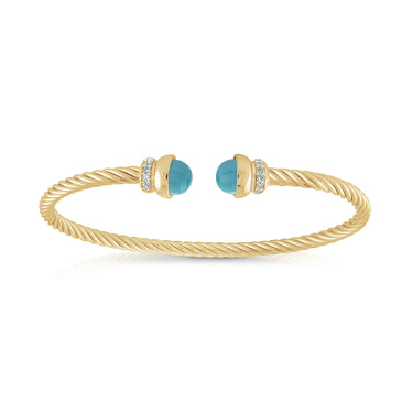 Sterling Silver Turquoise Twist Cable Bangle in 14K Yellow Gold Vermeil