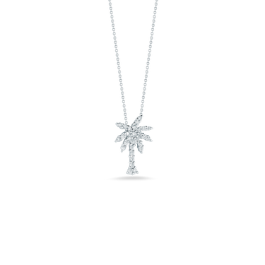 Roberto Coin 18Kt White Gold Tiny Treasures 0.18cttw Round Natural Diamond Palm Tree Necklace