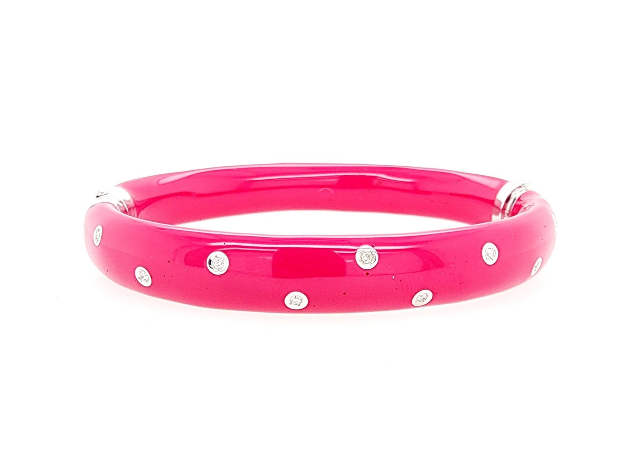 Pink and gold enamel bangle bracelet with spring hinge OS | eBay