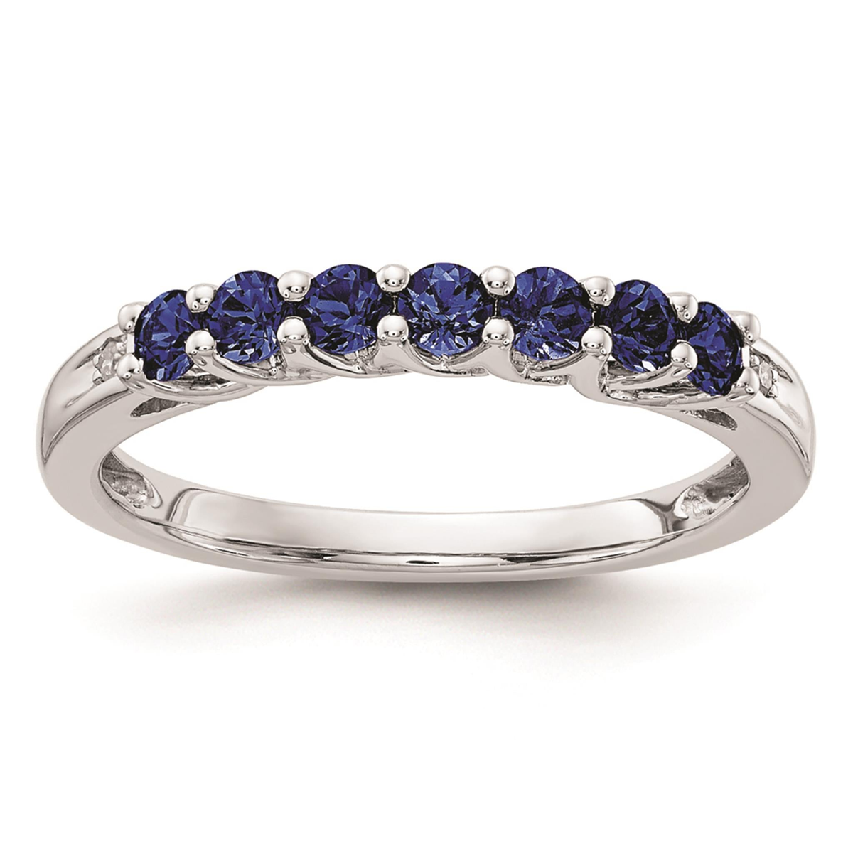 10Kt White Gold Prong Set Gemstone Ring With Created Blue Sapphires