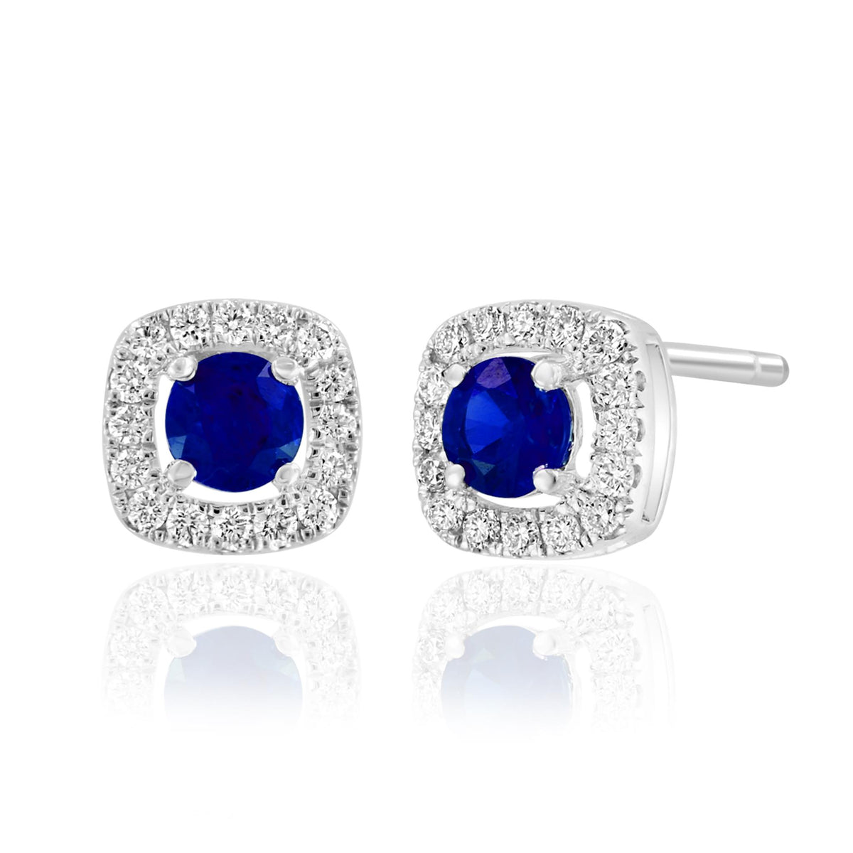 14Kt White Gold Halo Earrings Gemstone Earrings With 0.56ct Sapphires