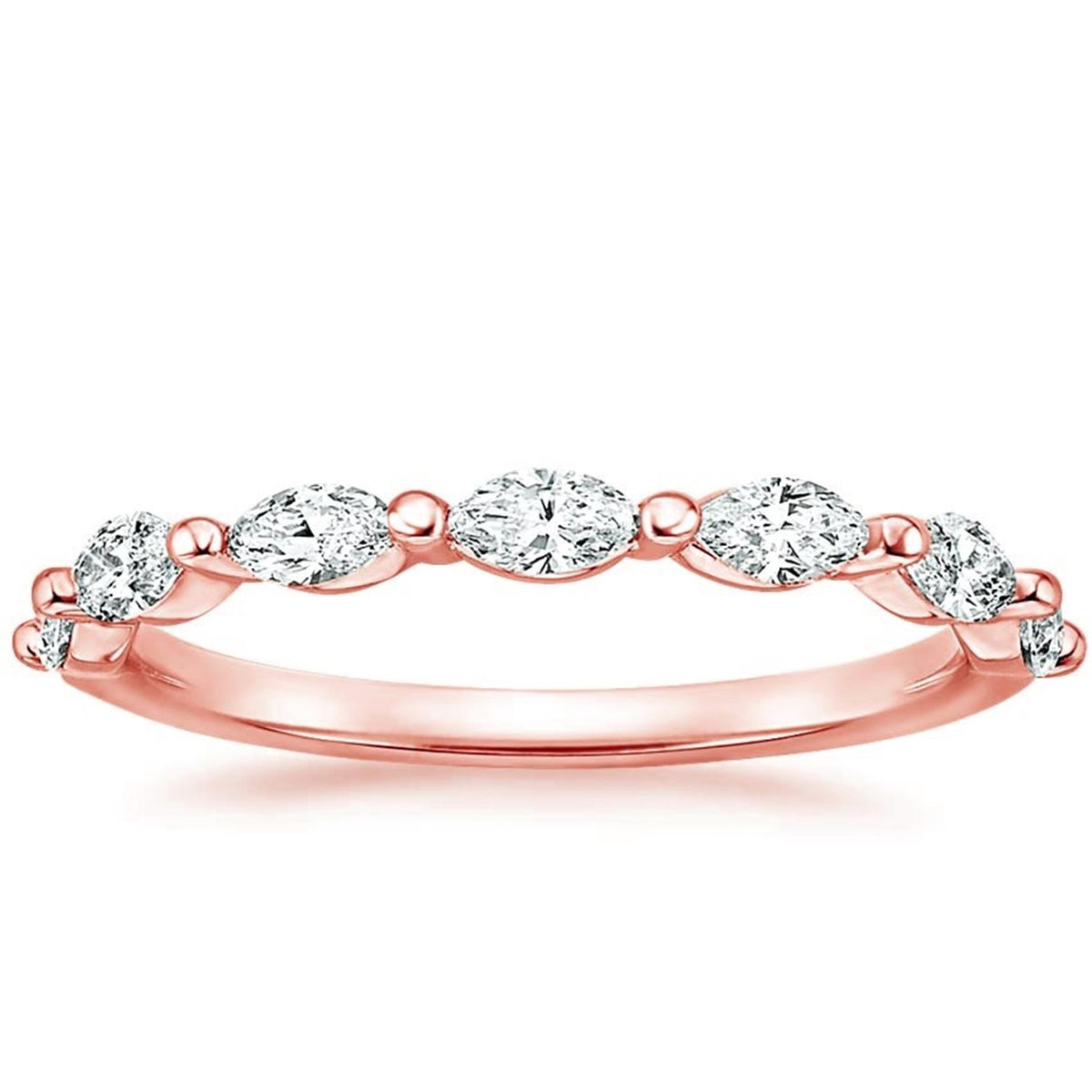 14Kt Rose Gold Stacking Ring With 0.56cttw Marquise Natural Diamonds