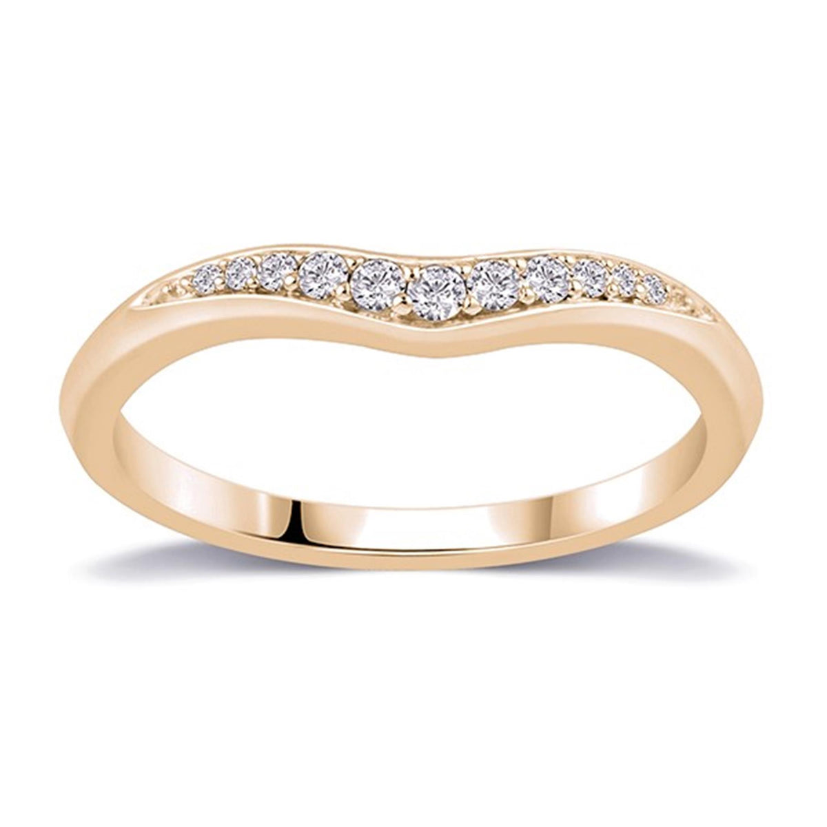 14Kt Yellow Gold Curved Wedding Ring With 0.12cttw Natural Diamonds