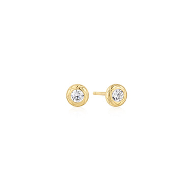 Ania Haie Sterling Silver with 14Kt Gold Plating Textured Bezel-Set Stud Earrings