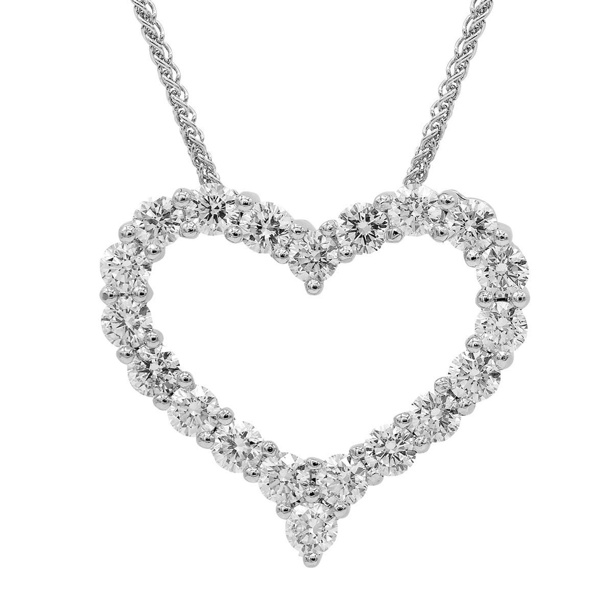 18K White Gold Diamond Heart Pendant with 1.12cttw Round Natural Diamonds