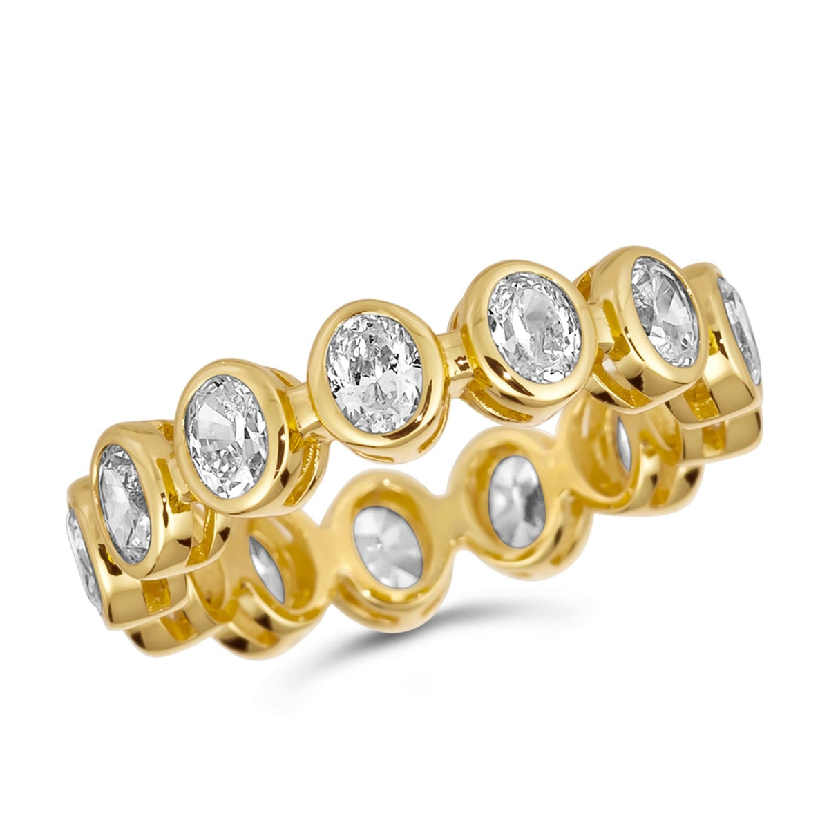 Travel Collection 3Ct Oval Bezel Set Eternity Ring in Yellow Gold Plated Sterling Silver - Size 8