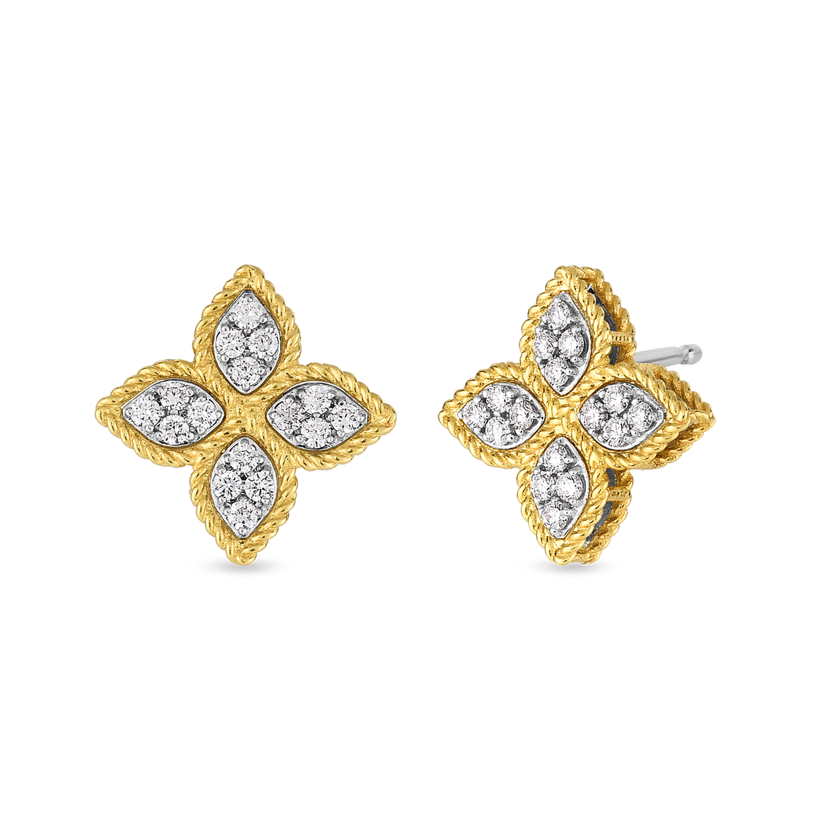 Roberto Coin 18Kt Yellow Gold Princess Stud Flower Earrings with .38cttw Natural Diamonds