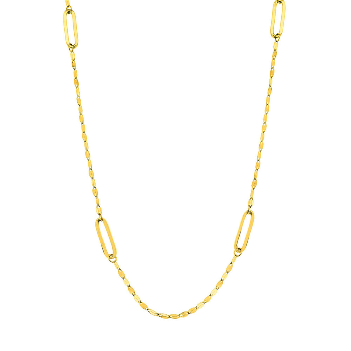 18" 14Kt Yellow Gold Hammered Long Link Station  Necklace