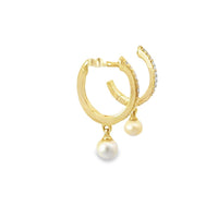 14Kt Yellow Gold Round Hoop Earrings with a Pearl Dangle