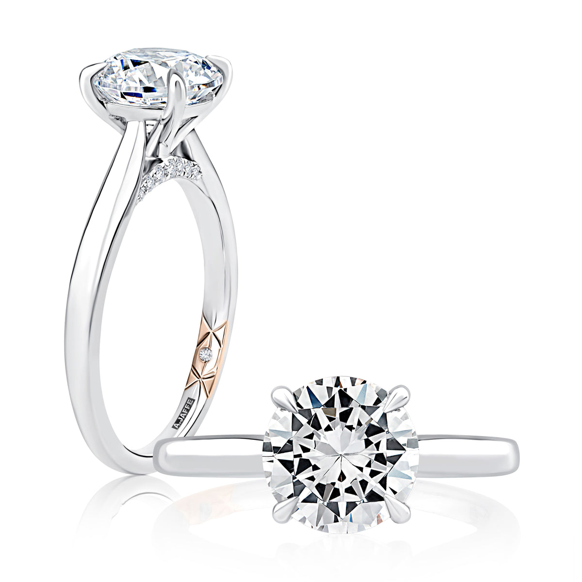 A. Jaffe Round Solitaire Hidden Diamond Bridge Engagement Ring in 14K White Gold