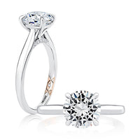 A. Jaffe Round Solitaire Hidden Diamond Bridge Engagement Ring in 14K White Gold