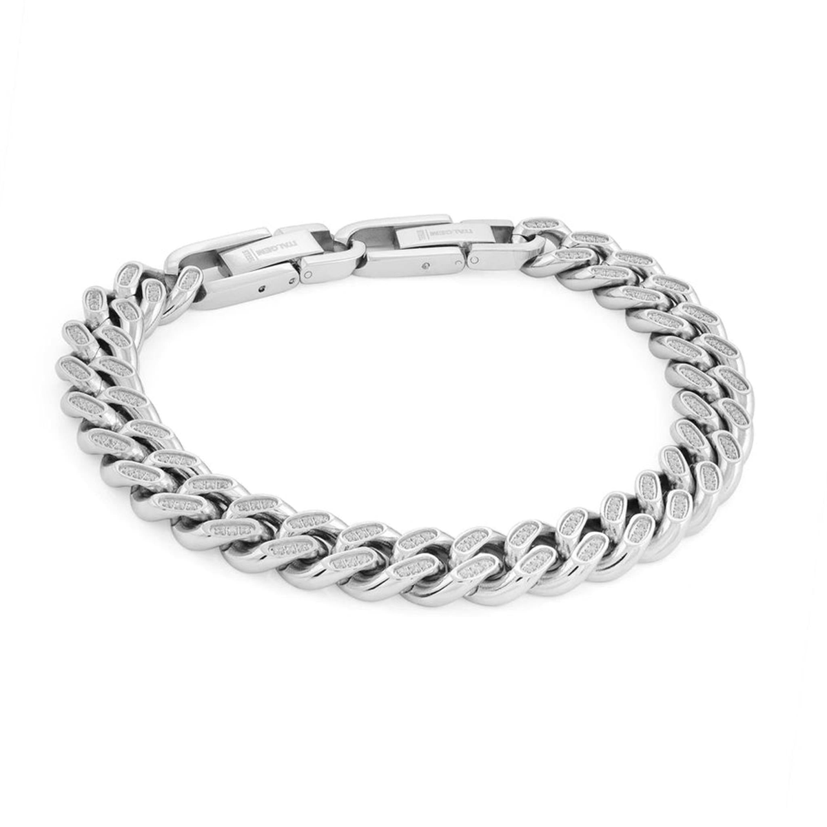 Italgem Stainless Steel Cuban Link Bracelet with Cubic Zirconia