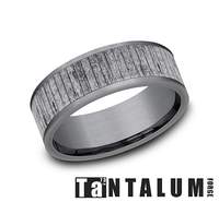 Tantalum Band Width 8mm with Split Wood Patterned Center and Straight Edges.