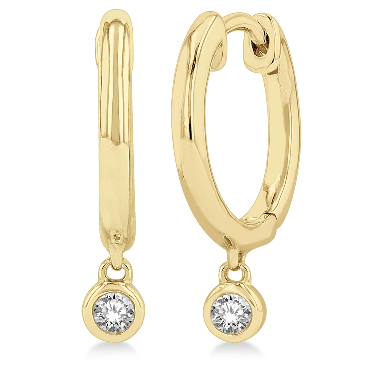 Lasker Petites-10Kt Yellow Gold Round Hoop Earrings  With 0.10cttw Natural Diamonds
