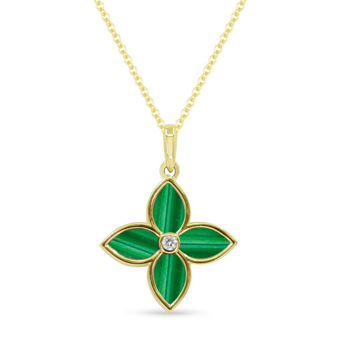 14Kt Yellow Gold Malachite Petal Necklace