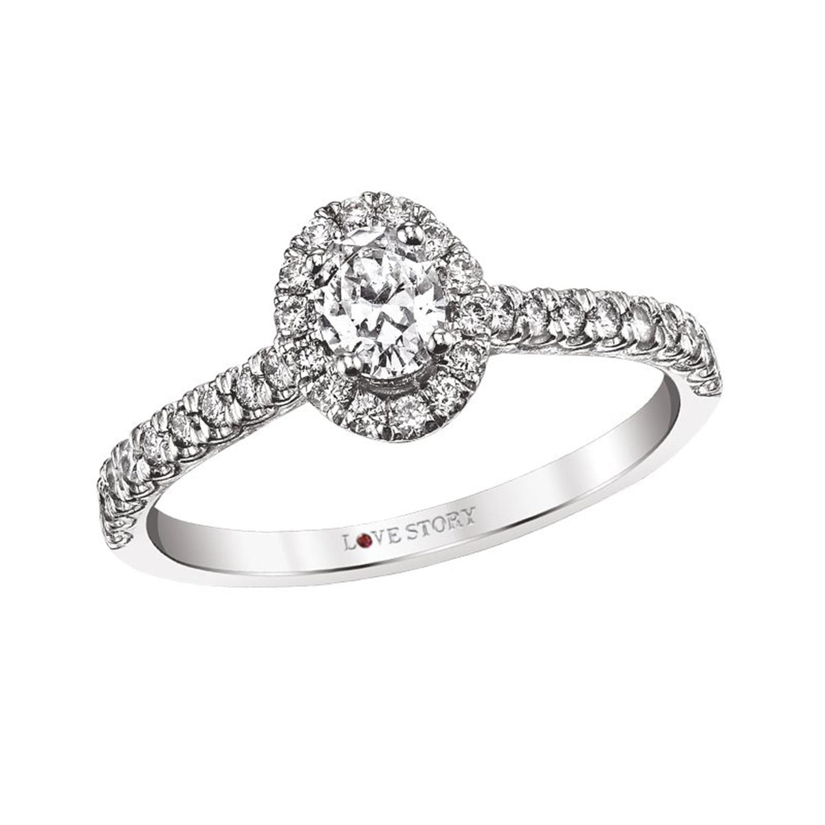14Kt White Gold Giselle Oval Halo Ring With 0.49ct Natural Center Diamond