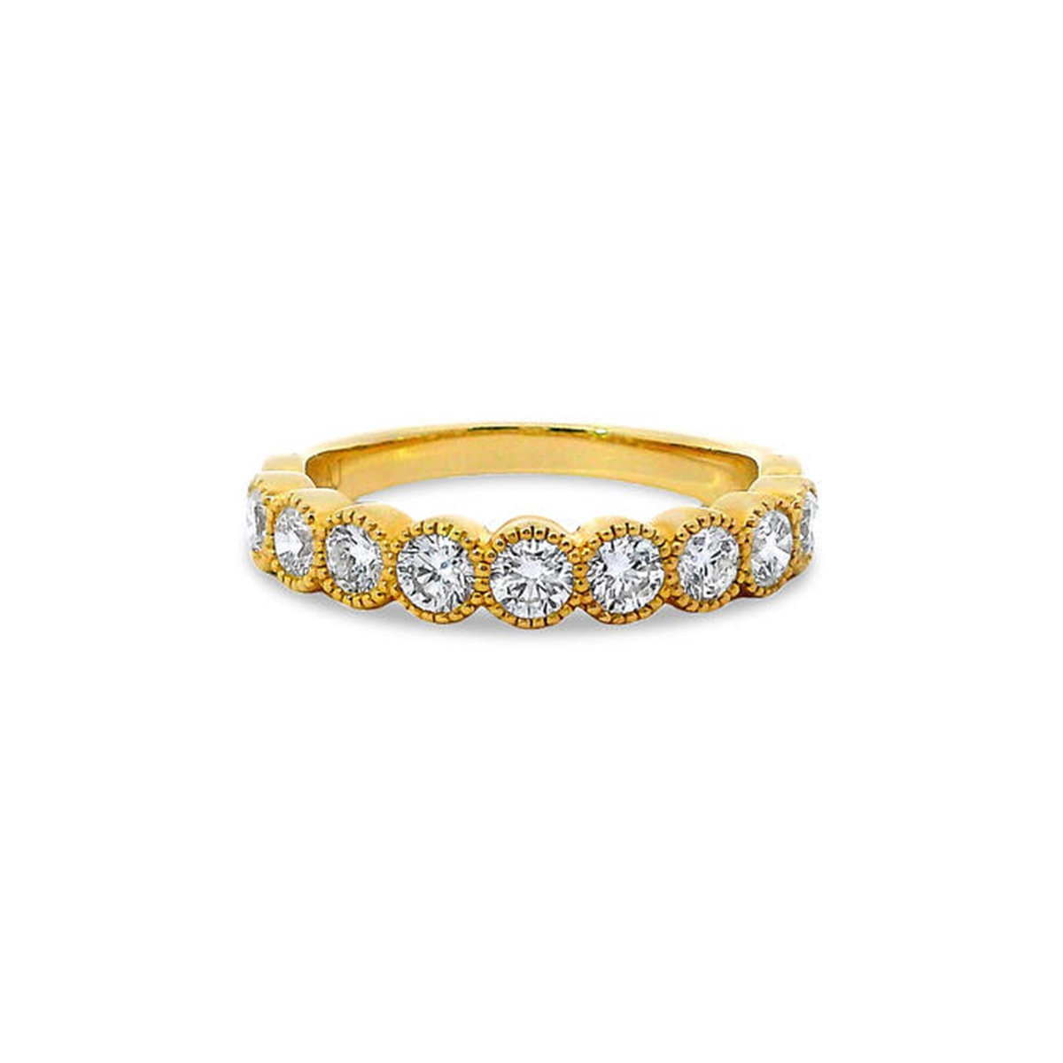 14Kt Yellow Gold Arianna Lux Band with Bezel Set Diamonds and Milgrain