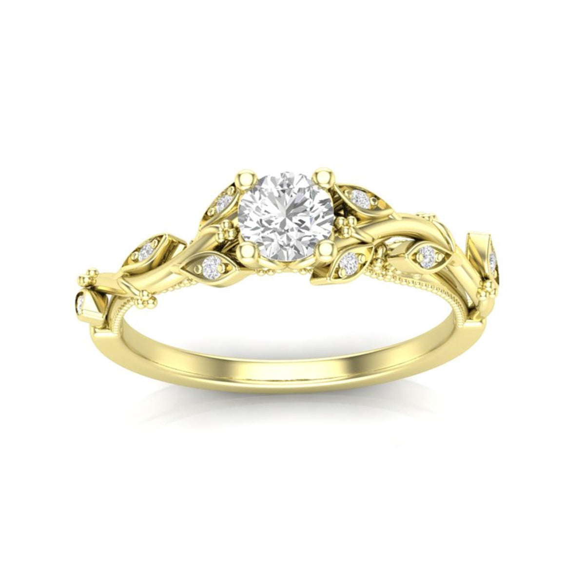 14Kt Yellow Gold Vintage Inspired Engagement Ring With 0.33ct Natural Center Diamond
