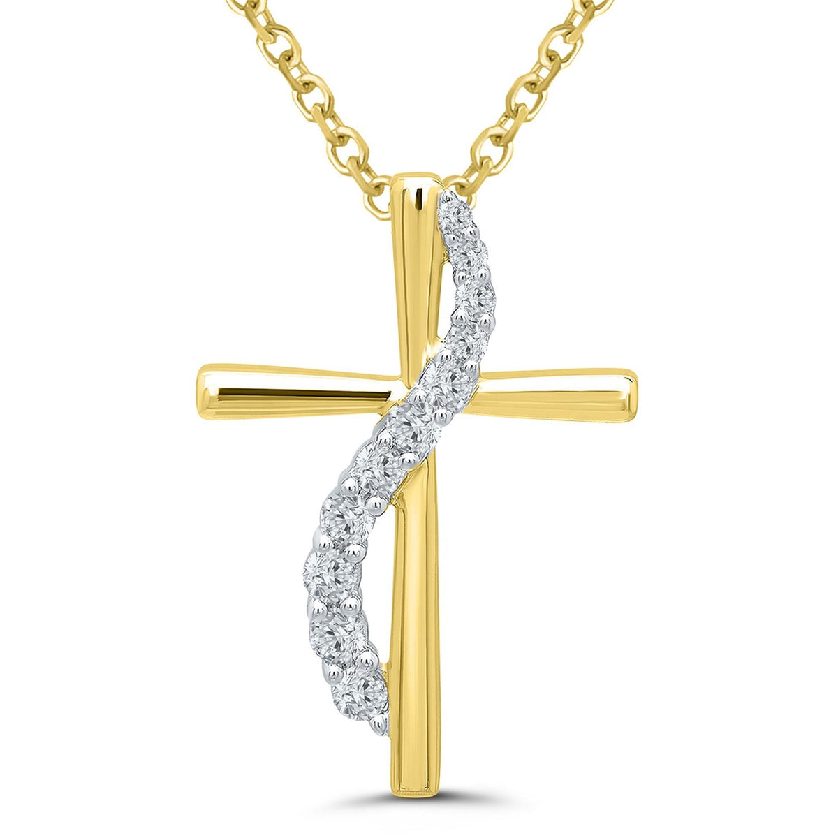 10Kt Yellow Gold Cross Pendant With .10cttw Natural Diamonds