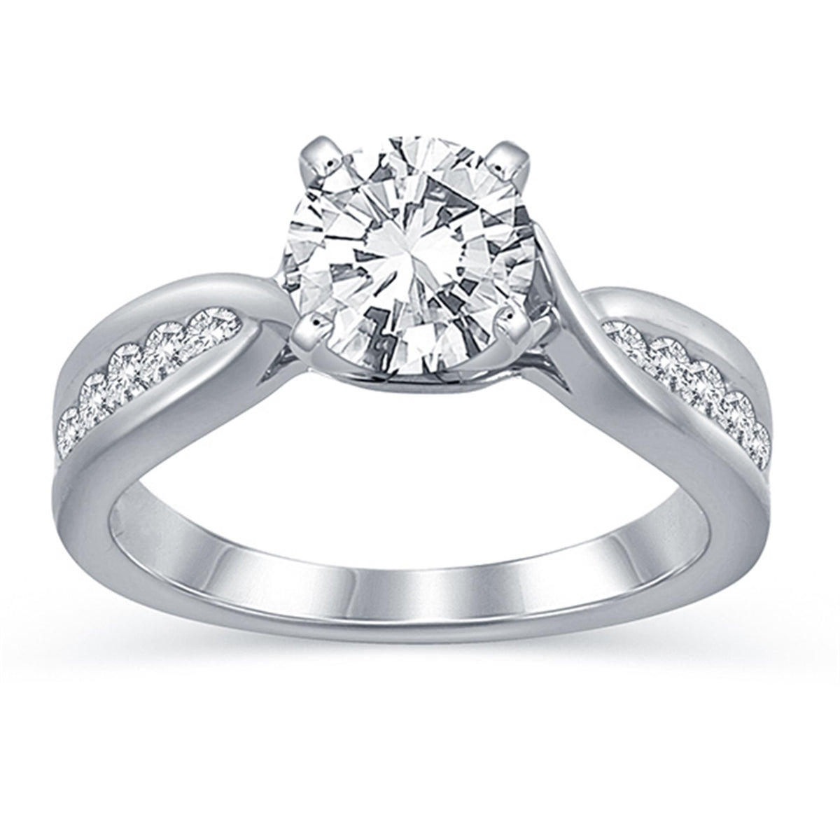 14Kt White Gold Channel Set Engagement Ring Mounting With 0.33cttw Natural Diamonds