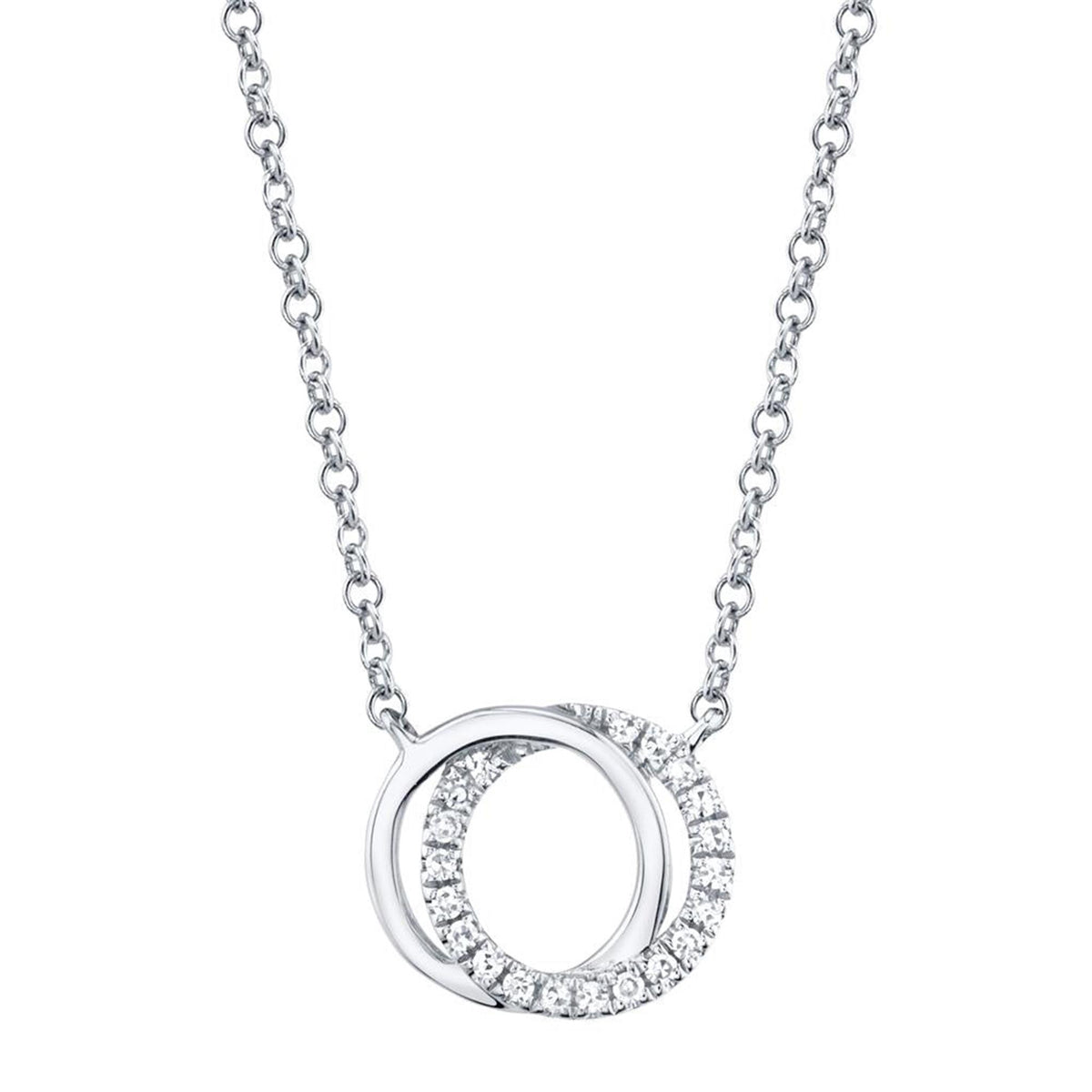 Shy Creation You & Me14Kt White Gold Intersecting Circle Pendant With .07cttw Natural Diamonds