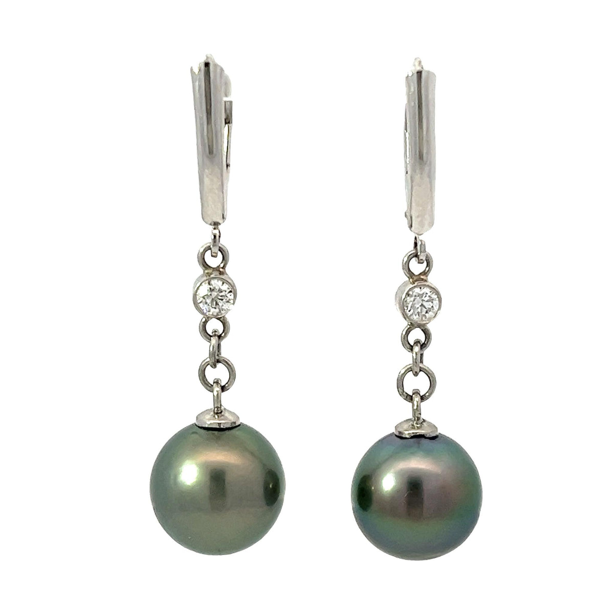 14Kt White Gold Dangle Earrings With 11.50 mm Tahitian Cultured Pearl