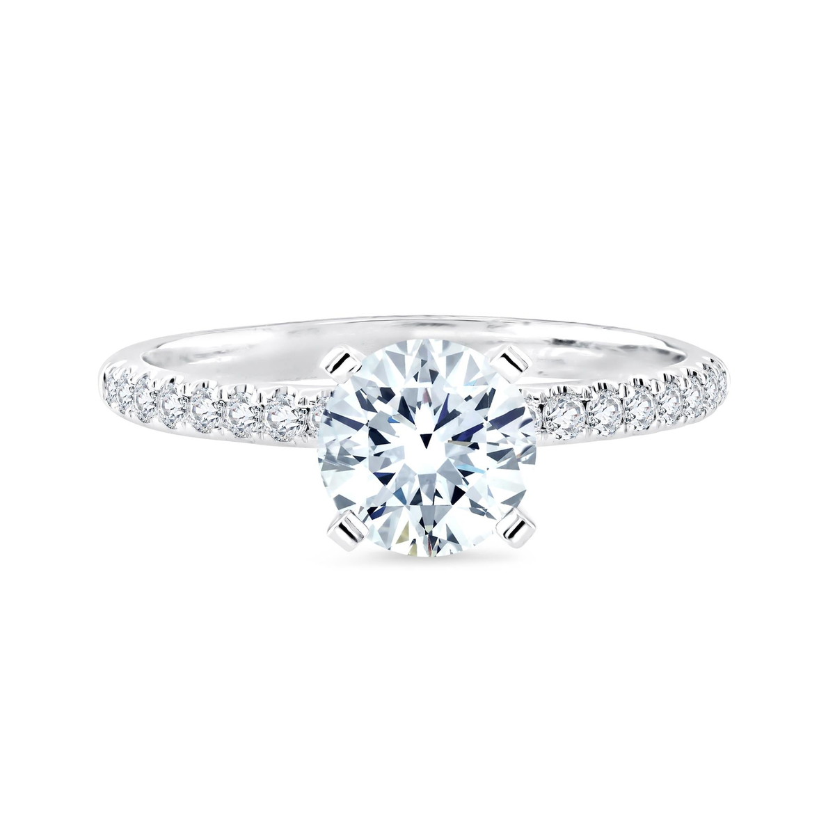 14Kt White Gold Classic Prong Engagement Ring Mounting - Round Center Stone Sold Separately