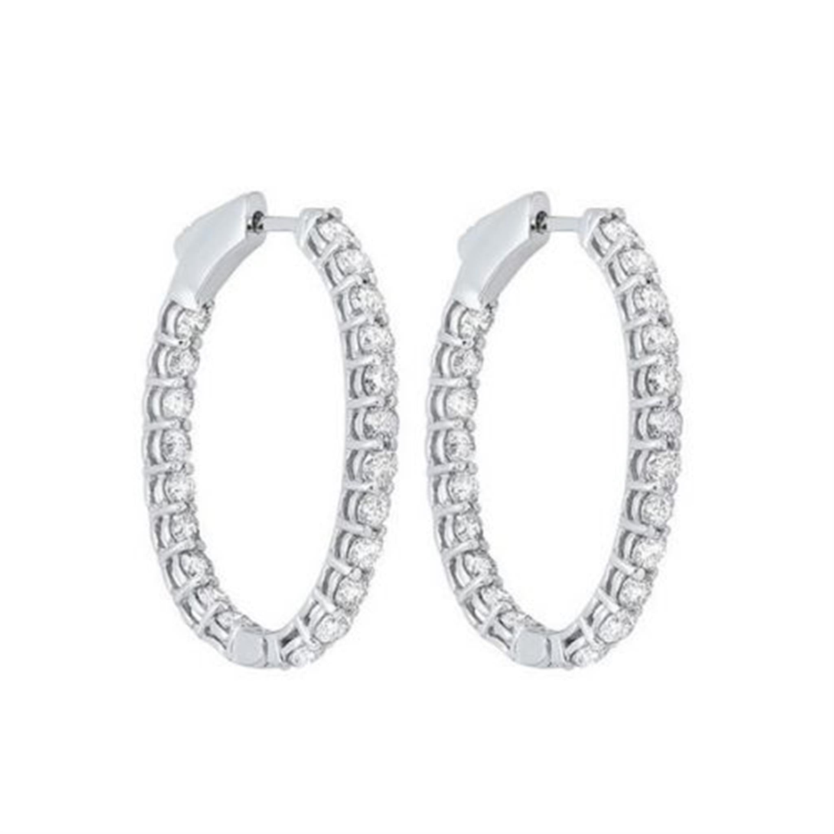 14Kt White Gold Round Hoop Earrings 1.00cttw Natural Diamonds