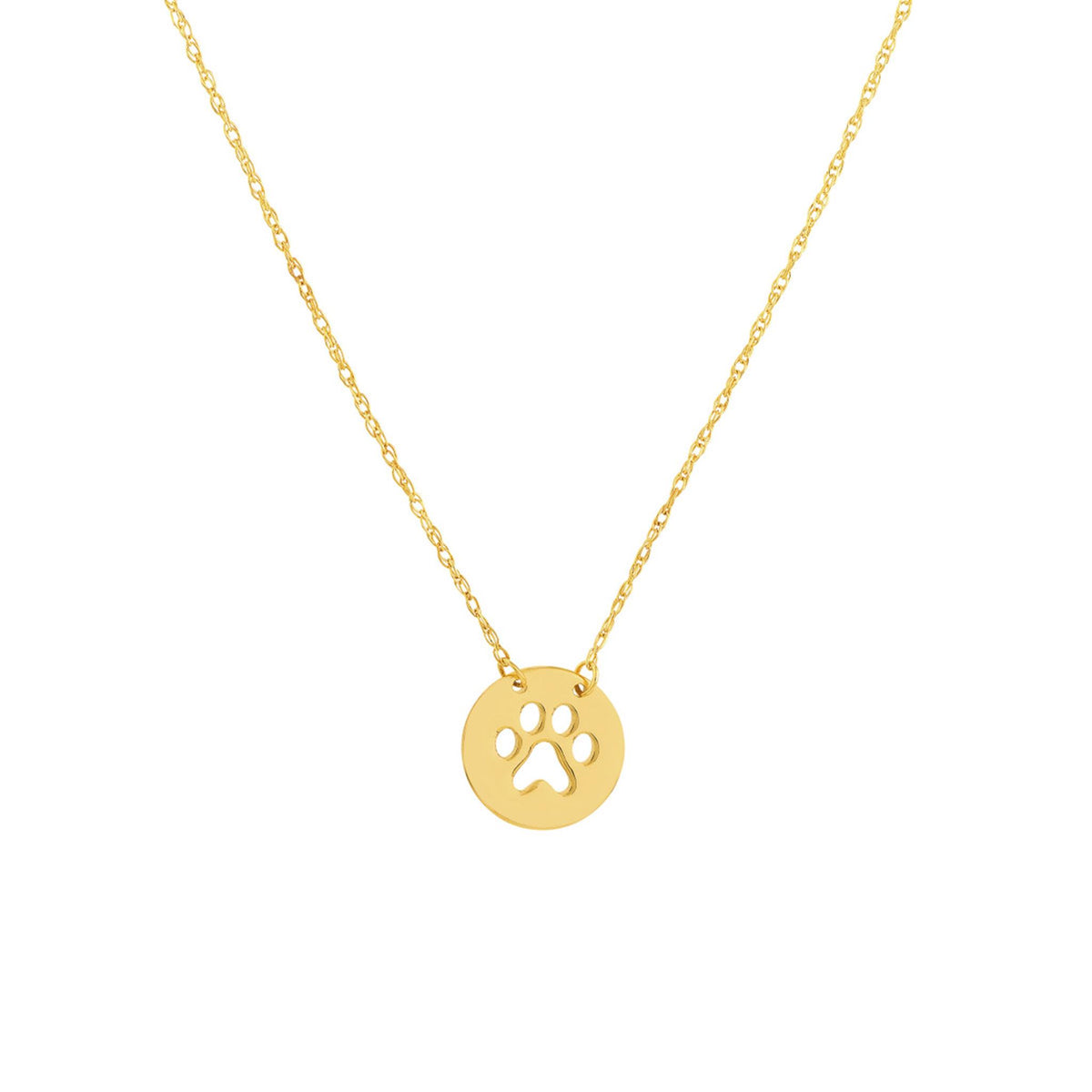 14Kt Yellow Gold Disc Pendant With Cut-Out Pet Paw Design On 18" Chain