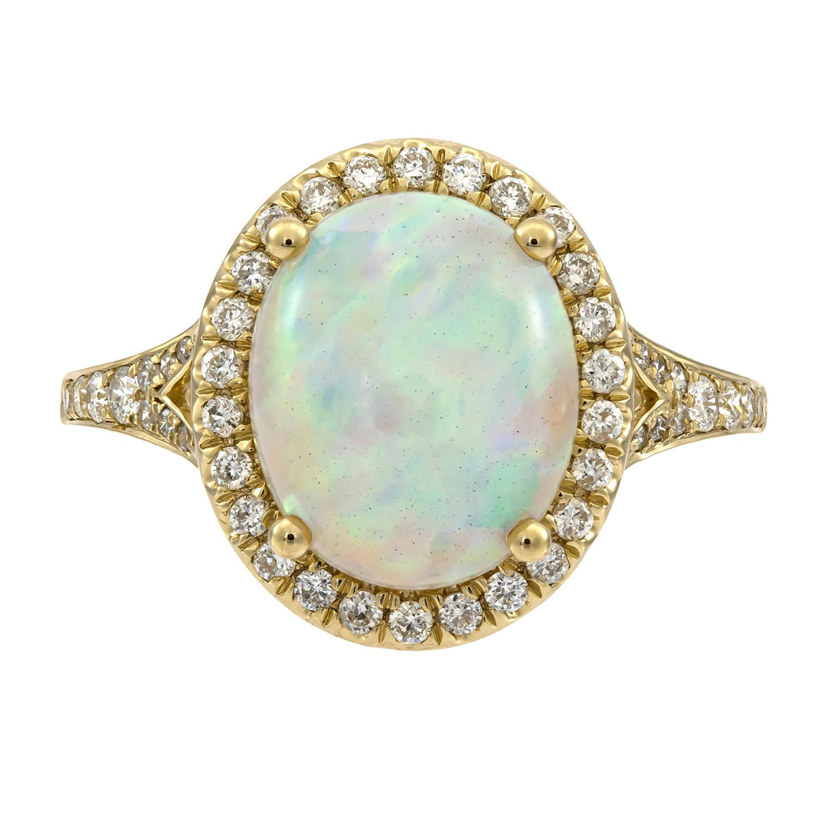 14Kt Yellow Gold Halo Gemstone Ring With 2.18ct Ethiopian Opal