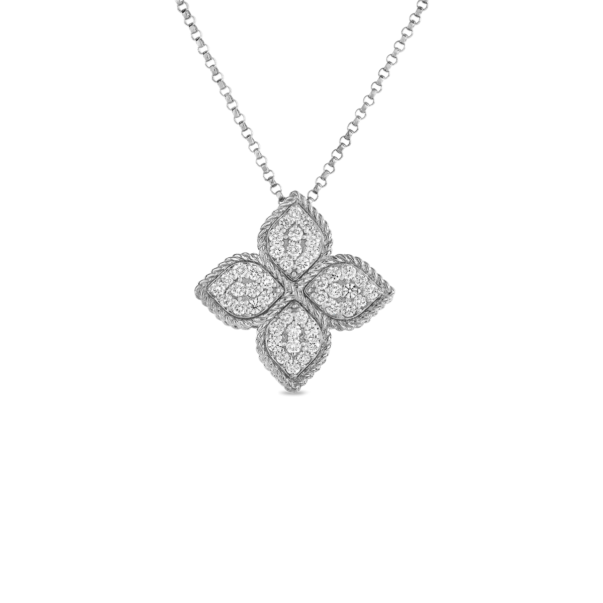 Roberto Coin 18Kt White Gold Princess Flower Pendant with .45cttw Natural Diamonds