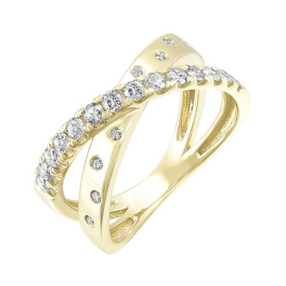 14Kt Yellow Gold Crossover Fashion Ring With 0.50cttw Natural Diamonds